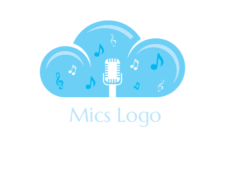 microphone and music notes in a cloud logo