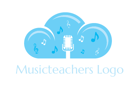 microphone and music notes in a cloud logo