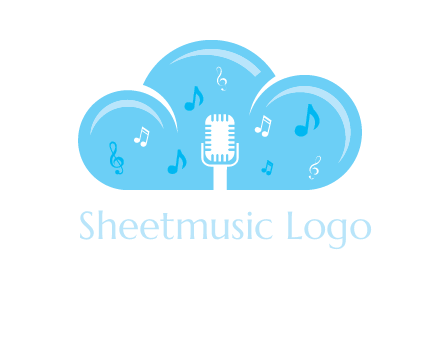 microphone and music notes in a cloud logo