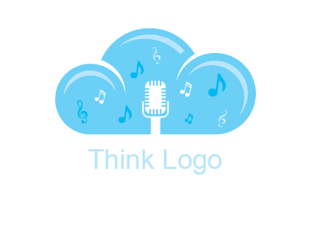 microphone and music notes in a cloud logo