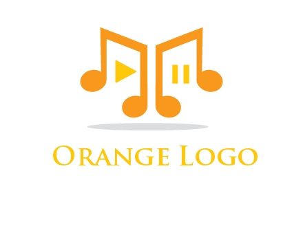 music notes with play and pause button logo