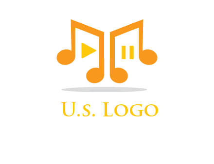 music notes with play and pause button logo