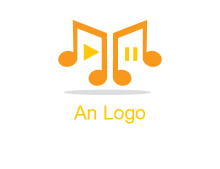 music notes with play and pause button logo