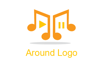 music notes with play and pause button logo