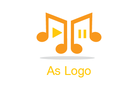 music notes with play and pause button logo