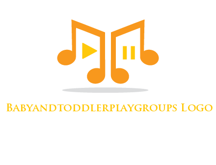 music notes with play and pause button logo