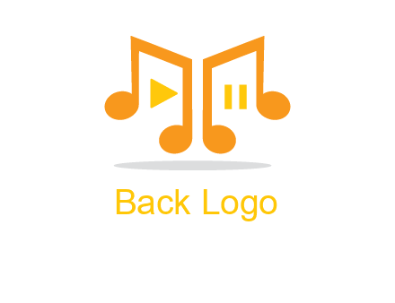 music notes with play and pause button logo