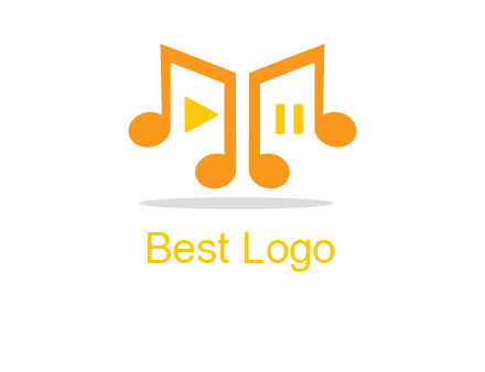 music notes with play and pause button logo