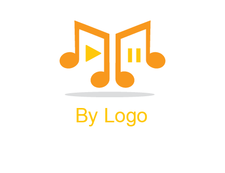 music notes with play and pause button logo