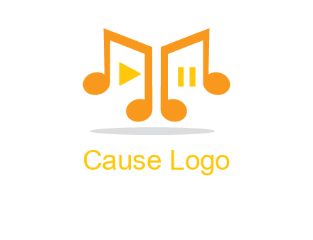 music notes with play and pause button logo