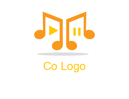 music notes with play and pause button logo