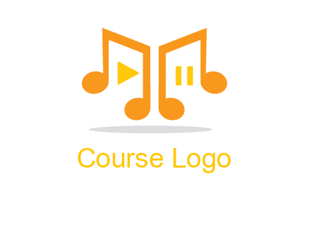 music notes with play and pause button logo
