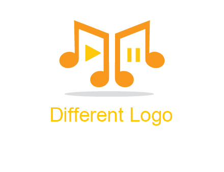 music notes with play and pause button logo