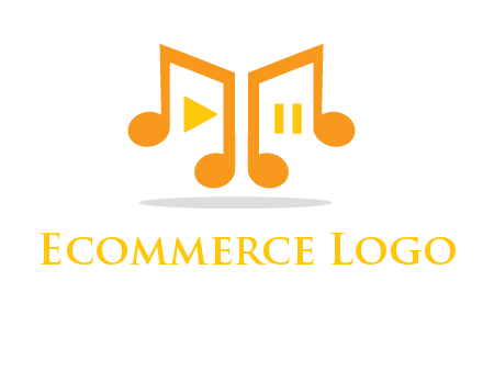 music notes with play and pause button logo