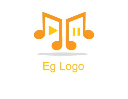 music notes with play and pause button logo