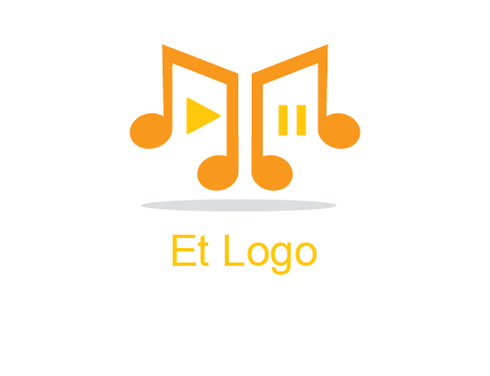 music notes with play and pause button logo