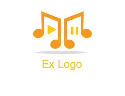 music notes with play and pause button logo
