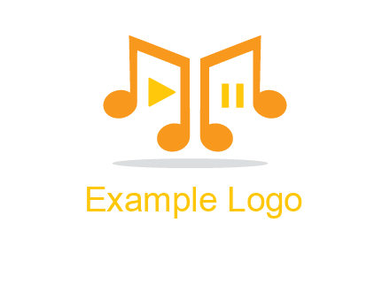 music notes with play and pause button logo