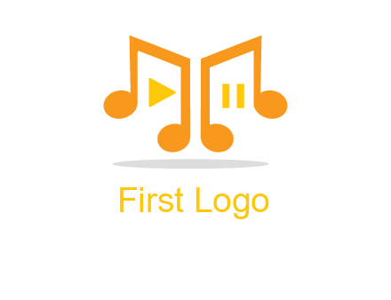 music notes with play and pause button logo