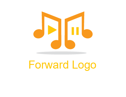music notes with play and pause button logo