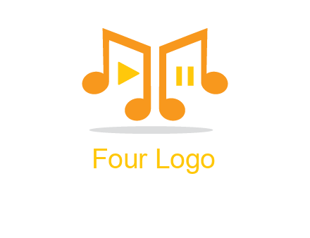 music notes with play and pause button logo