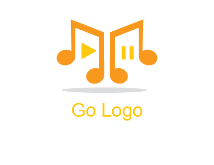music notes with play and pause button logo