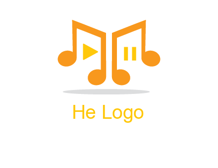 music notes with play and pause button logo
