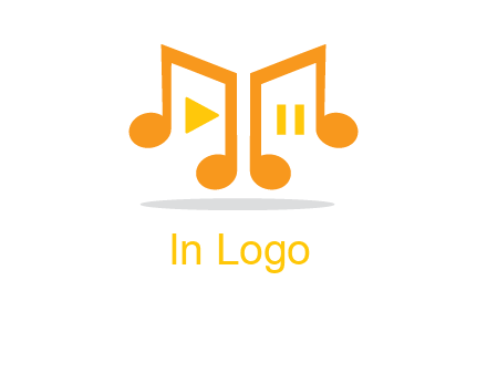 music notes with play and pause button logo