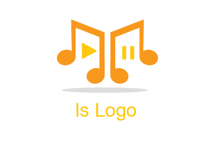 music notes with play and pause button logo