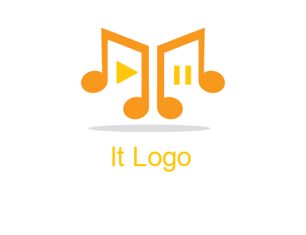music notes with play and pause button logo