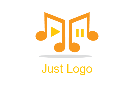 music notes with play and pause button logo