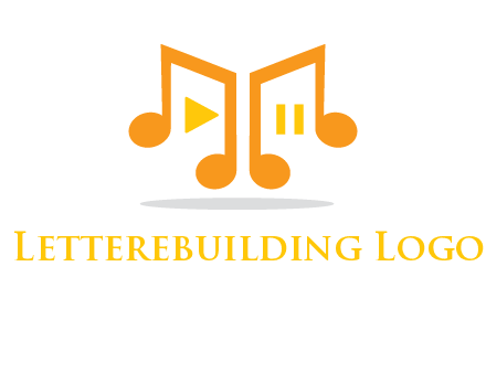 music notes with play and pause button logo