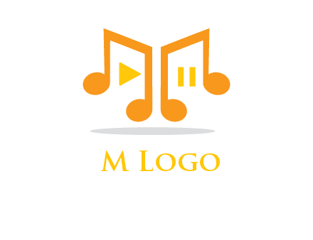 music notes with play and pause button logo