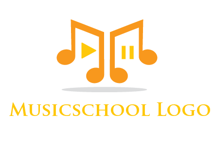 music notes with play and pause button logo