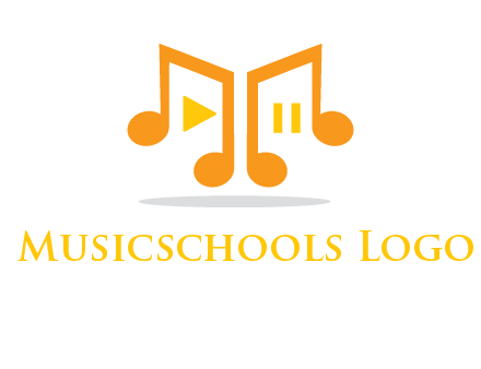 music notes with play and pause button logo