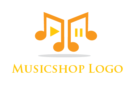 music notes with play and pause button logo