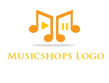 music notes with play and pause button logo