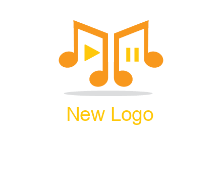 music notes with play and pause button logo