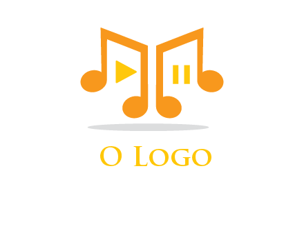 music notes with play and pause button logo