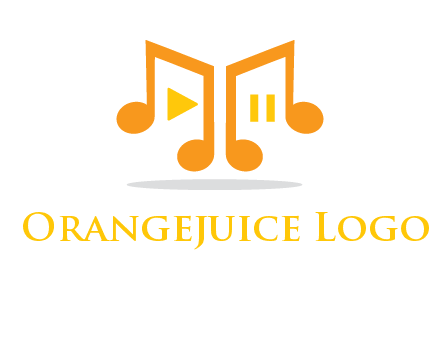music notes with play and pause button logo
