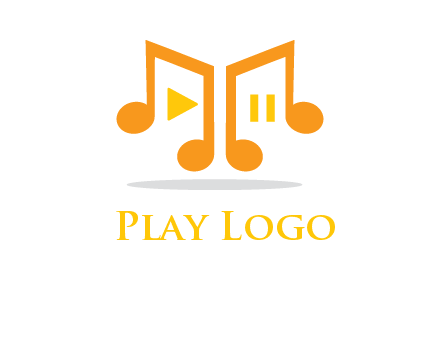 music notes with play and pause button logo