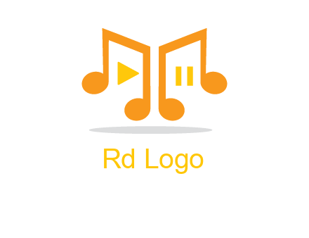 music notes with play and pause button logo