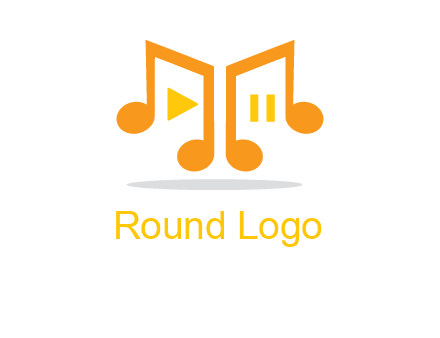 music notes with play and pause button logo