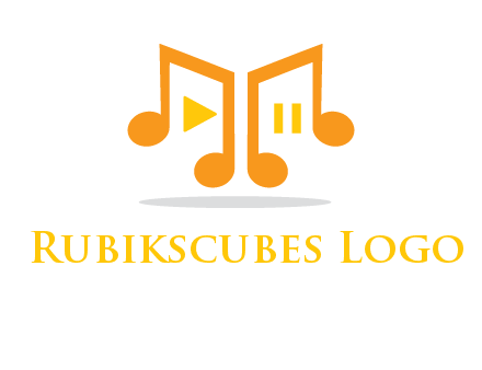 music notes with play and pause button logo