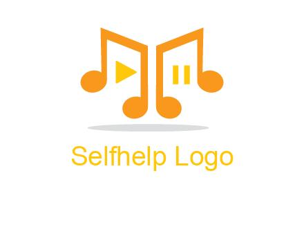 music notes with play and pause button logo