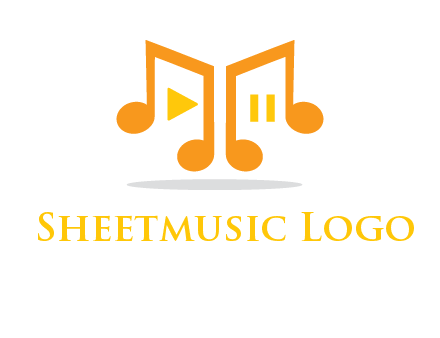 music notes with play and pause button logo