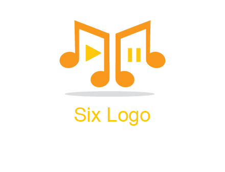 music notes with play and pause button logo