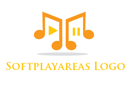 music notes with play and pause button logo