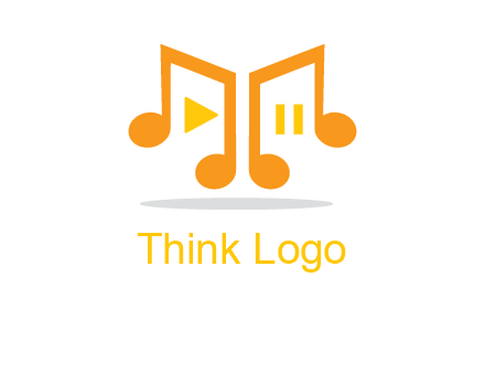 music notes with play and pause button logo