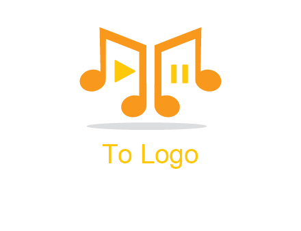 music notes with play and pause button logo
